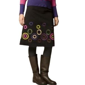 Boden A-Line Black Skirt w/ Colorful Embroidered Circles Size 14